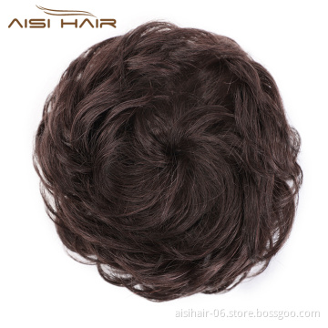 Aisi Hair Dark Brown Brazilian Human Hair Curly Chignon Bun Elastic Rope Rubber Band Hairpiece Clip In Extension For Women